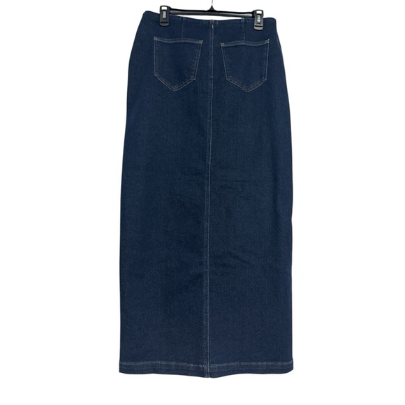 Express High Waisted Dark Wash Side Slit Maxi Hyper Sculpt Denim Skirt - Picture 3 of 4